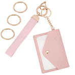 Rectangle Imitation Leather Coin Bags for Women, Change Purse, with Alloy Keychain, Pink, 179x76.5x8.5mm(AJEW-WH20046-02B)