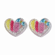 Transparent Resin Cabochons, with Glitter Powder, Heart, Colorful, 18x20x5mm(CRES-N034-12)