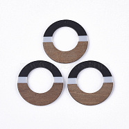 Resin & Walnut Wood Pendants, Tri-color, Flat Round, Black, 49x3~3.5mm, Hole: 2mm(RESI-S358-96D)