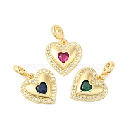 Heart Brass Micro Pave Cubic Zirconia European Dangle Charms, Real 16K Gold Plated, Large Hole Charms, Mixed Color, 23mm, Hole: 4mm, Heart: 16x15.5x3mm(OPDL-L023-001G)