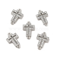 Brass Micro Pave Clear Cubic Zirconia Connector Charms, Religion Cross Links, Platinum, 15x9.5x2mm, Hole: 1mm(KK-E068-VB329)