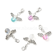 Frosted Synthetic Moonstone Pendants Decorations, with Alloy Heart Wing and Zinc Alloy Lobster Claw Clasps, Mixed Color, 31mm, Pendant: 18x23.5x8.5mm(HJEW-JM00617)