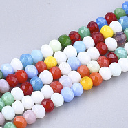 Electroplate Glass Beads Strands, Faceted, Rondelle, Mixed Color, 4x3mm, Hole: 1mm, about 70~124pcs/strand, 9.64~16.73 inch(X-EGLA-T013-03C)