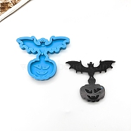 Bat with Pumpkin Jack-O'-Lantern DIY Pendant Silicone Molds, Resin Casting Molds, For UV Resin, Epoxy Resin Jewelry Making, Halloween Theme, Deep Sky Blue, 72x86x9mm, Hole: 2mm(SIMO-H004-12)