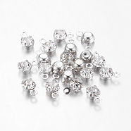 Platinum Plated Brass Middle East Rhinestone Flat Round Pendants, Clear, 6.5x4x3.5mm, Hole: 1mm(X-RB-6.5x4x3.5-01N)