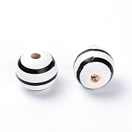 Natural Chinese Cherry Wood Beads, Round with Stripe Pattern, White, 15x16mm, Hole: 4mm(WOOD-TAC0010-09F)