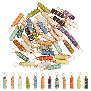 36Pcs 12 Styles Natural Mixed Gemstone Pendants, Light Gold Plated Copper Wire Wrapped Column Charms, 23x4mm, Hole: 3mm, 3pcs/color(PALLOY-AB00130)