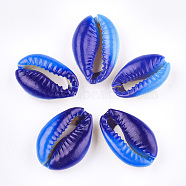 Printed Natural Cowrie Shell Beads, No Hole/Undrilled, Royal Blue, 20~25x13~17x7~8mm(X-SSHEL-T007-14A)