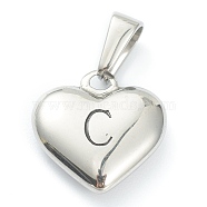 304 Stainless Steel Pendants, Heart with Black Letter, Stainless Steel Color, Letter.C, 16x16x4.5mm, Hole: 7x3mm(X-STAS-P278-01C-P)