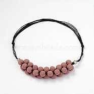 (Jewelry Parties Factory Sale)Lava Rock Beaded Necklaces, with Waxed Cotton Cord and Tibetan Style Findings, Rosy Brown, 18.1 inch~29.9 inch(NJEW-D204-02)