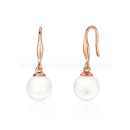925 Sterling Silver Dangle Earrings, with Pearl, Rose Gold, 23x8mm(CN7492)