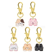 Cat Alloy Enamel Pendants Decorations Set, Alloy Swivel Clasp Charms, Clip-on Charm, for Keychain, Purse, Backpack Ornament, Mixed Color, 48mm(HJEW-JM00824)