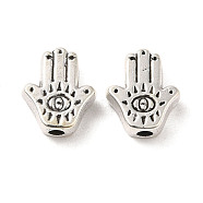Tibetan Style Alloy Beads, Cadmium Free & Lead Free, Hamsa Hand with Eye, Antique Silver, 9x7.5x2.5mm, Hole: 1.6mm, about 1754Pcs/1000G(PALLOY-M217-11AS)