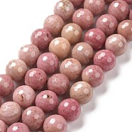Natural Rhodonite Beads Strands, Faceted(128 Facets), Round, 10mm, Hole: 1.2mm, about 36~37pcs/strand, 14.84''~15.24''(37.7~38.7cm)(G-E571-01C)