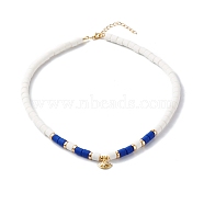 Polymer Clay Beaded Necklaces, with Brass Evil Eye Pendant and Spacer Beads, White, 17.32 inch(440mm)(NJEW-JN03578)