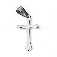 304 Stainless Steel Pendants, Cross, Stainless Steel Color, 24x13x1mm, Hole: 8x3mm(STAS-I127-058P)