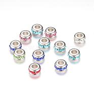 Resin Rhinestone Beads, Large Hole Beads, with CCB Plastic Findings, Rondelle, Mixed Color, 12~13x6.5mm, Hole: 7mm(RB-R046-12mm-M1)