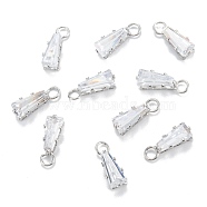 Brass Clear Cubic Zirconia Charms, Long-Lasting Plated, Trapezoid, Platinum, 11x3.5x3mm, Hole: 2mm(ZIRC-G170-10P)