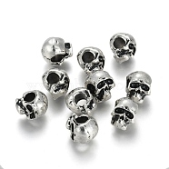 Tibetan Style Alloy European Beads, Large Hole Pendants, Cadmium Free & Lead Free, Skull, Antique Silver, 13x10x11mm, Hole: 5mm(PALLOY-P184-12AS-RS)