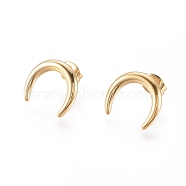 304 Stainless Steel Stud Earrings, with Ear Nuts, Crescent Moon/Double Horn, Golden, 14.5x12.5x1.5mm, Pin: 0.6mm, 6pairs/card(EJEW-I235-05G)