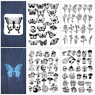 4 Sheets 2 Style Bohemia Style Water Soluble Fabric, Wash Away Embroidery Stabilizer, Flower & Butterfly & Mushroom, Mixed Shapes, 300x212x0.1mm, 2 sheets/style(DIY-CP0009-52E)