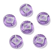 Plating Transparent Acrylic Beads, Metal Enlaced, Flat Round with Rhombus Pattern, Dark Orchid, 15~15.5x4.5~5mm, Hole: 1.8mm(X-OACR-G016-07K)