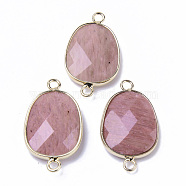 Natural Rhodochrosite Links Connectors, with Light Gold Plated Edge Brass Loops, Oval, Faceted, 30.5~31.5x17.5x5~6mm, Hole: 2mm(G-R472-01J)