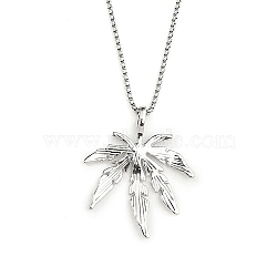 201 Stainless Steel Chain, Zinc Alloy Pendant Necklaces, Leaf, Stainless Steel Color, 23.62 inch(60cm)(NJEW-C034-14P)