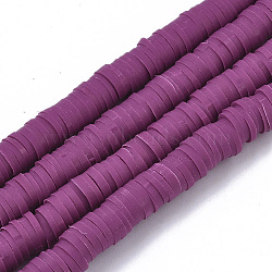 Handmade Polymer Clay Beads Strands, for DIY Jewelry Crafts Supplies, Heishi Beads, Disc/Flat Round, Purple, 6x0.5~1mm, Hole: 1.8mm, about 320~447pcs/strand, 15.75 inch~16.14 inch(40~41cm)(X-CLAY-R089-6mm-037)
