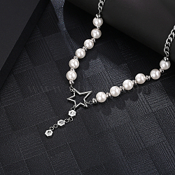 Star Pendant Necklace with Imitation Pearl, Stainless Steel Curb Chain Necklaces for Men and Women(TK4545)