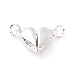 925 Sterling Silver Magnetic Clasps, With Jump Rings, Love Hearts, 925 Sterling Silver Plated, 13x13x4mm, Hole: 1.8mm(STER-A002-01S)