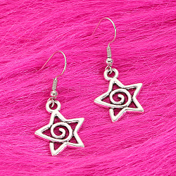 Star Alloy Dangle Earrings, Platinum, 31x16mm(WH-WG3D4C0-01)