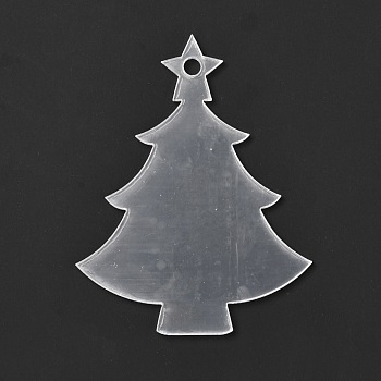 Christmas Tree Acrylic Transparent Pendant Decorations, for Paint DIY Ornament Projects and Crafts, White, 75.5x59x2mm, Hole: 4mm, 10pcs/set