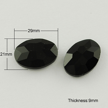 Glass Pointed Back Rhinestone, Faceted, Oval, Black, 29x21x9mm