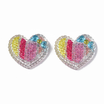 Transparent Resin Cabochons, with Glitter Powder, Heart, Colorful, 18x20x5mm