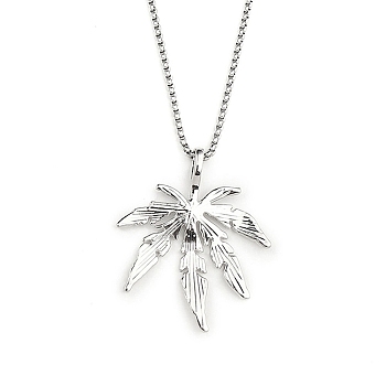 201 Stainless Steel Chain, Zinc Alloy Pendant Necklaces, Leaf, Stainless Steel Color, 23.62 inch(60cm)