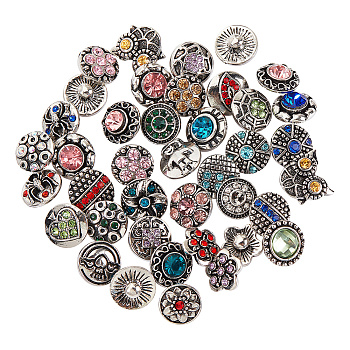 Alloy Rhinestone Snap Buttons, Jewelry Buttons, Mixed Shapes, Mixed Color, 12~19x12~14x5.5~8.5mm, 40pcs/box