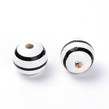 Natural Chinese Cherry Wood Beads, Round with Stripe Pattern, White, 15x16mm, Hole: 4mm