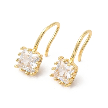 Cubic Zirconia Square Dangle Earrings, Real 18K Gold Plated Brass Jewelry for Women, Clear, 18~19x7.5mm