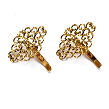 Iron Hair Findings, Pony Hook, Ponytail Decoration Accessories, Fit for Brass Filigree Cabochons, Golden, 43x37x12mm
