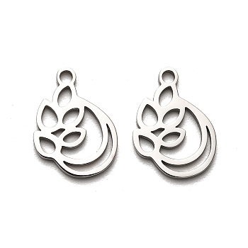 316 Surgical Stainless Steel Pendants, Laser Cut, Flower Charm, Stainless Steel Color, 15.5x11x1mm, Hole: 1.6mm