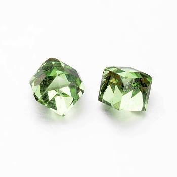 Faceted Cube Glass Cabochons, Light Green, 8x8x8mm