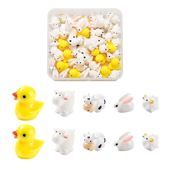 24pcs 4 style Resin Cabochons, 3D Printed, Sheep & Rabbit & Cow & Duck, Mixed Color, 12~19x10~16x7.5~14mm, 6pcs/style