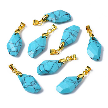 Synthetic Turquoise Pendants, with Light Gold Brass Findings, Faceted, Electroplate, Polygon, 19.5x11.5x5.5mm, Hole: 3.5x4mm