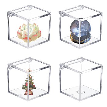 Square Transparent Plastic Candy Storage Case, Food Grade Snack Box with Hinged Lid, Clear, 7.9x7.9x7.9cm, Inner Diameter: 7.35cm
