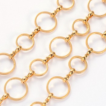 3.28 Feet Brass Chains, Unwelded,  Golden,  about 8 and 10mm in diameter,  1mm thick