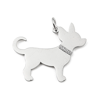 304 Stainless Steel Pendants, with Jump Ring and Glitter, Stamping Blank Tag, Dog Charm, Stainless Steel Color, 25.5x31x1.5mm, Hole: 4mm