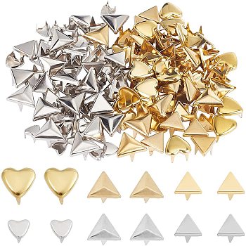 WADORN 120Pcs 6 Style Brass Nailhead Rivets, for Leather Craft Clothes Belt Bag Shoes, Mixed Shapes, Platinum & Golden, 20pcs/style