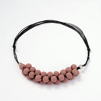 (Jewelry Parties Factory Sale)Lava Rock Beaded Necklaces, with Waxed Cotton Cord and Tibetan Style Findings, Rosy Brown, 18.1 inch~29.9 inch