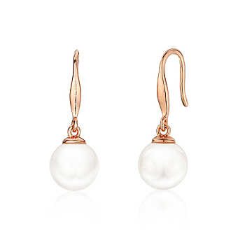 925 Sterling Silver Dangle Earrings, with Pearl, Rose Gold, 23x8mm